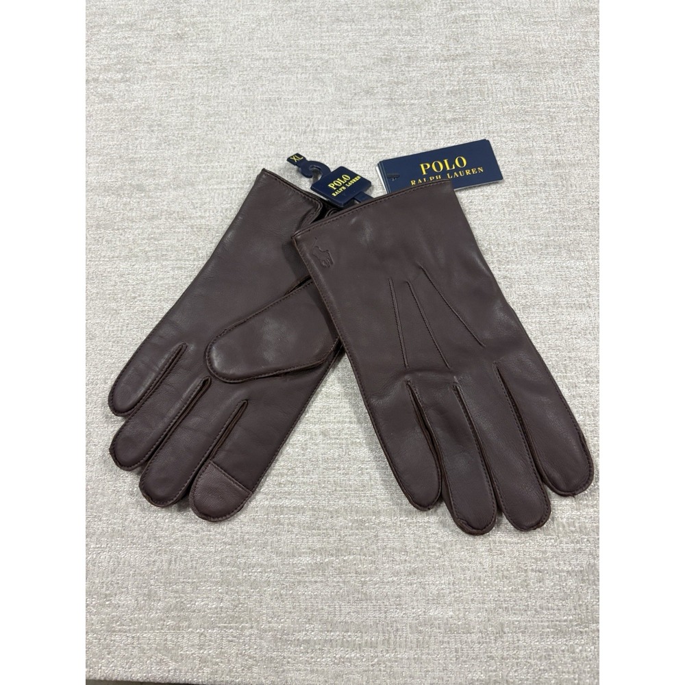NWT Polo Ralph Lauren Insulated Sheepskin Leather Touch Screen Gloves Brown XL